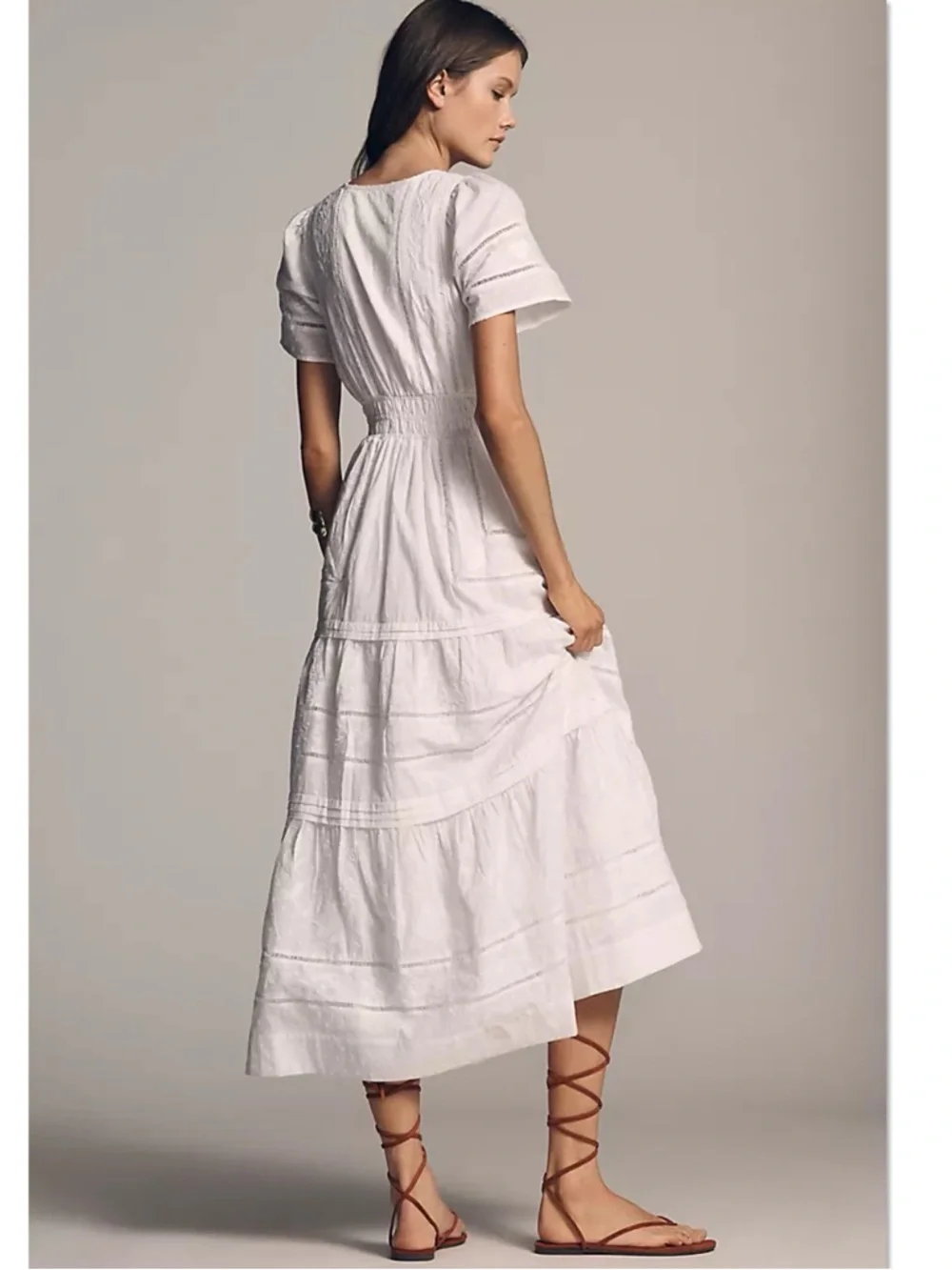 Anthropologie The Somerset Maxi Dress White S NWT Tiered Smocked Boho Ethereal - Picture 2 of 11